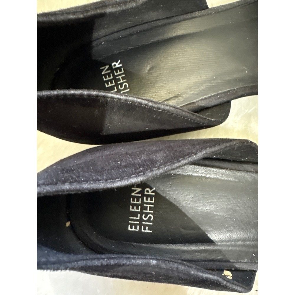 Eileen Fisher Black Suede Pointed Toe Block Heel Elastic Flats - Women's - Picture 3 of 6
